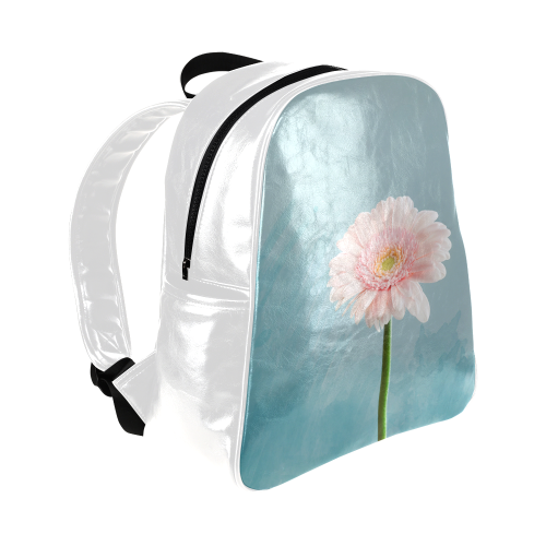 Gerbera Daisy - Pink Flower on Watercolor Blue Multi-Pockets Backpack (Model 1636)
