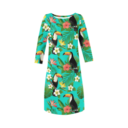Tropical Summer Toucan Pattern Round Collar Dress (D22)