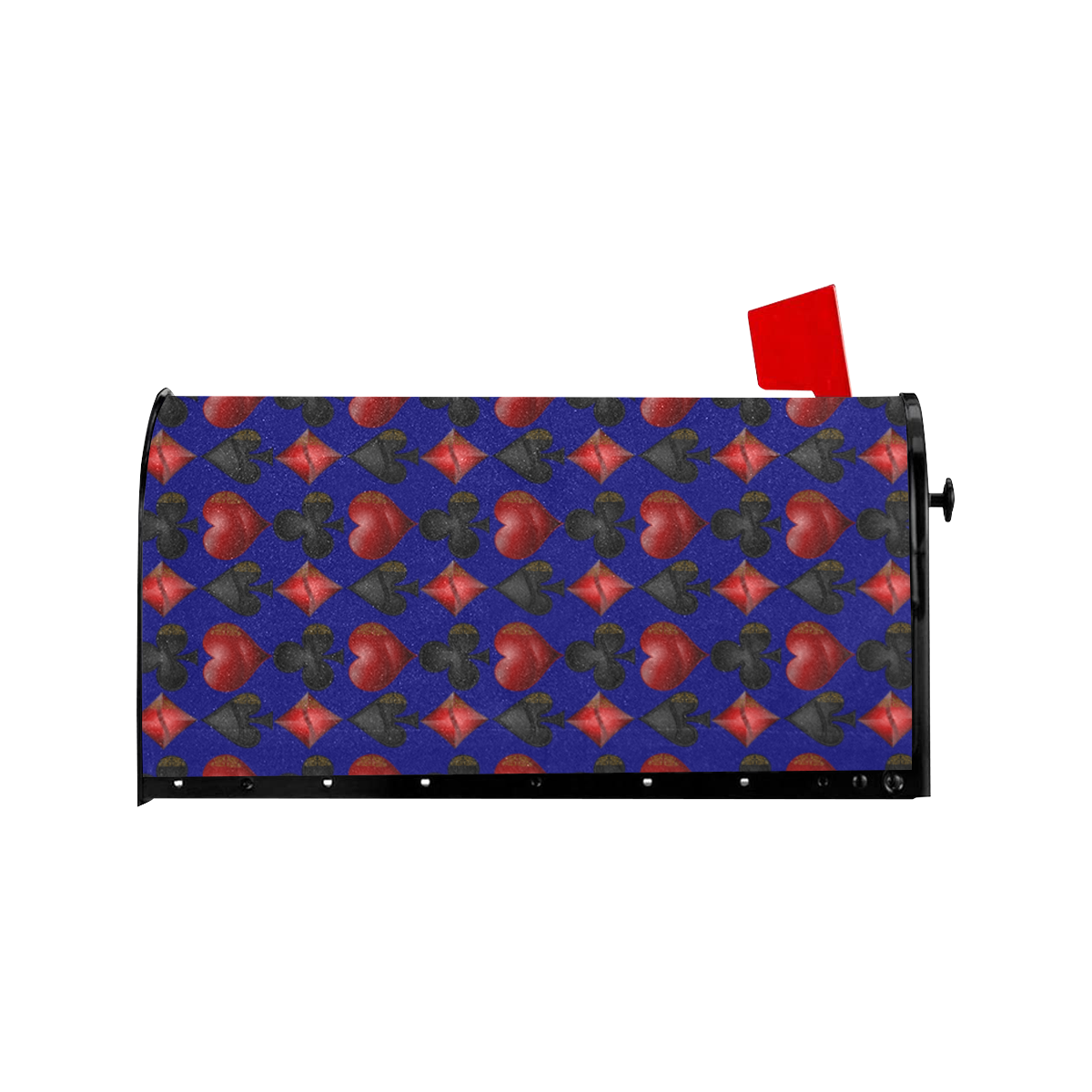 Las Vegas Black and Red Casino Poker Card Shapes on Blue Mailbox Cover
