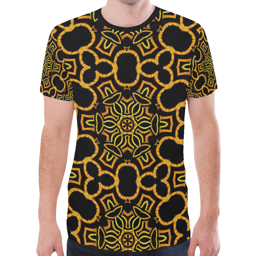 yellow-gold-black New All Over Print T-shirt for Men (Model T45)
