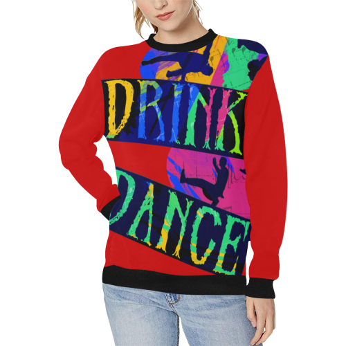 Break Dancing Colorful / Red Women's Rib Cuff Crew Neck Sweatshirt (Model H34)