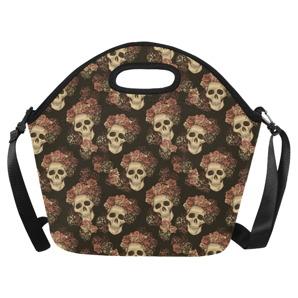 Skull and Rose Pattern Neoprene Lunch Bag/Large (Model 1669)
