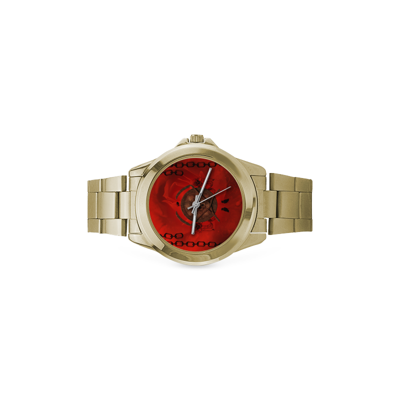 Skulls on red vintage background Custom Gilt Watch(Model 101)