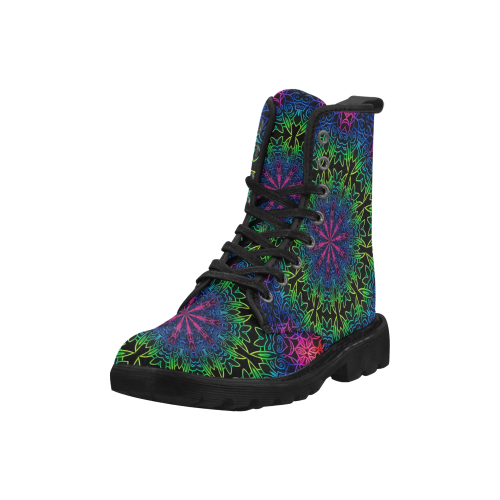 Rainbow Scratch Art Mandala Kaleidoscope Abstract Martin Boots for Women (Black) (Model 1203H)