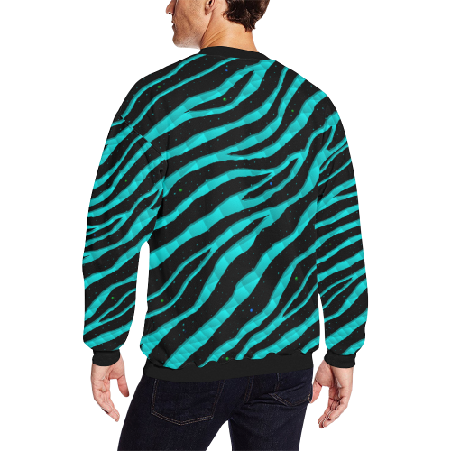 Ripped SpaceTime Stripes - Cyan Men's Oversized Fleece Crew Sweatshirt (Model H18)