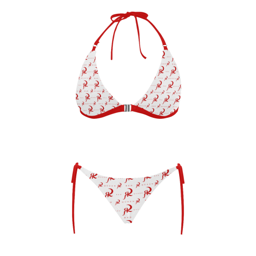 RED QUEEN RED & WHITE RED LINING Buckle Front Halter Bikini Swimsuit (Model S08)
