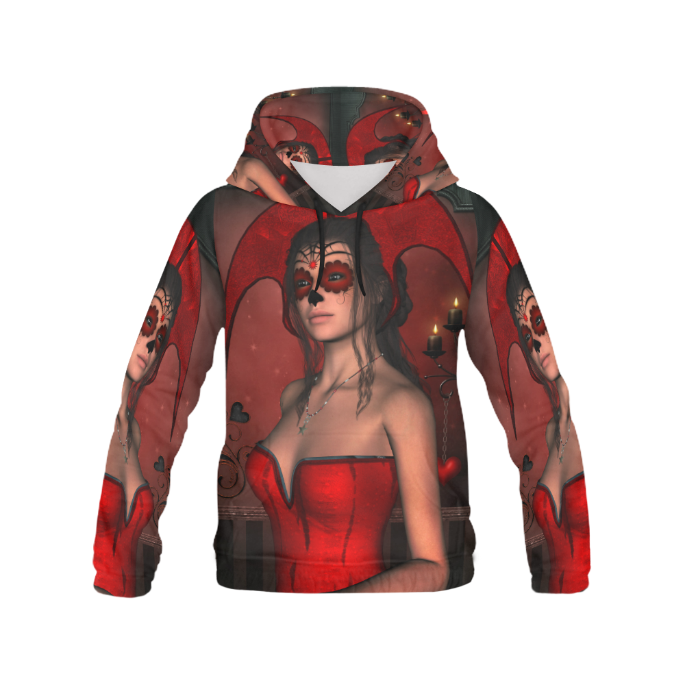 Awesome lady with sugar skull face All Over Print Hoodie for Women (USA Size) (Model H13)