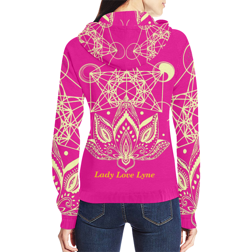 Lady Love Lotus Polo Pinky All Over Print Full Zip Hoodie for Women (Model H14)