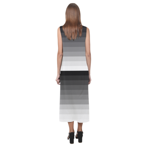 White, black, gray multicolored stripes Phaedra Sleeveless Open Fork Long Dress (Model D08)
