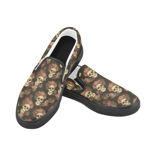 Skull and Rose Pattern Slip-on Canvas Shoes for Men/Large Size (Model 019)