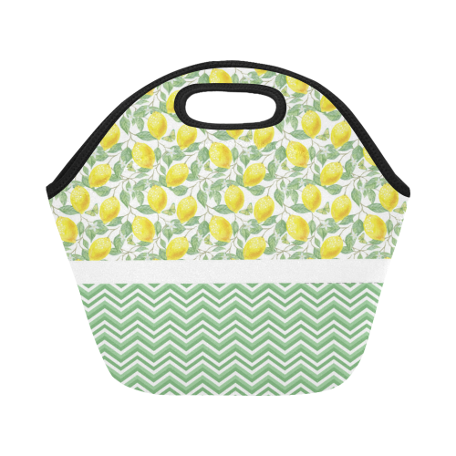 Lemons With Chevron Neoprene Lunch Bag/Small (Model 1669)