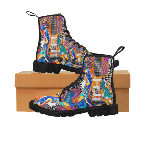 Guys Crazy Music Print Stage Boots Guitar Martin Boots for Men (Black) (Model 1203H)
