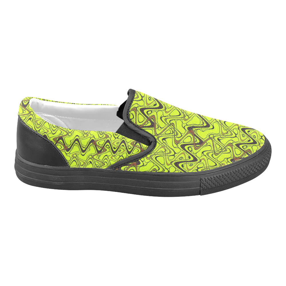Yellow and Black Waves pattern design Slip-on Canvas Shoes for Men/Large Size (Model 019)