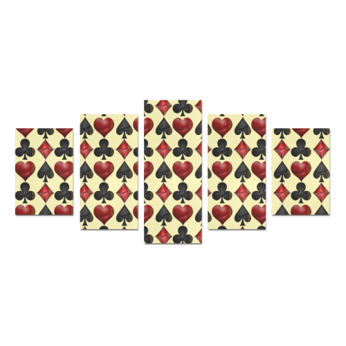 Las Vegas Black and Red Casino Poker Card Shapes on Yellow Canvas Print Sets D (No Frame)