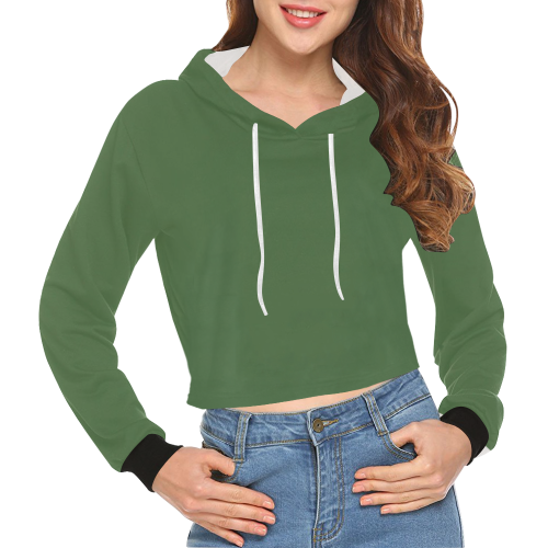 color artichoke green All Over Print Crop Hoodie for Women (Model H22)