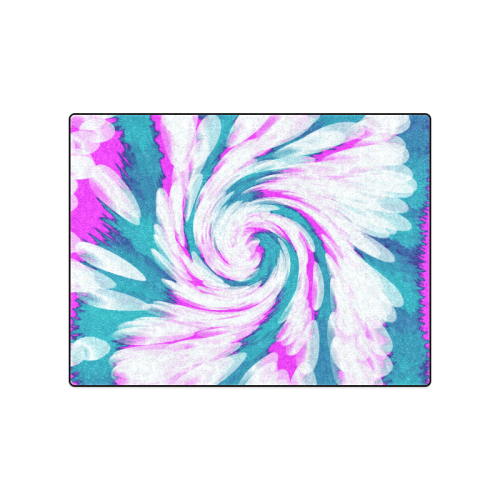 Turquoise Pink Tie Dye Swirl Abstract Blanket 50"x60"
