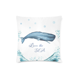 Walter Watercolor blue whale and air bubbles Custom Zippered Pillow Case 16"x16" (one side)