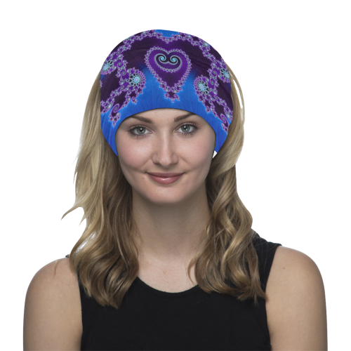 Blue Hearts and Lace Fractal Abstract 2 Multifunctional Headwear