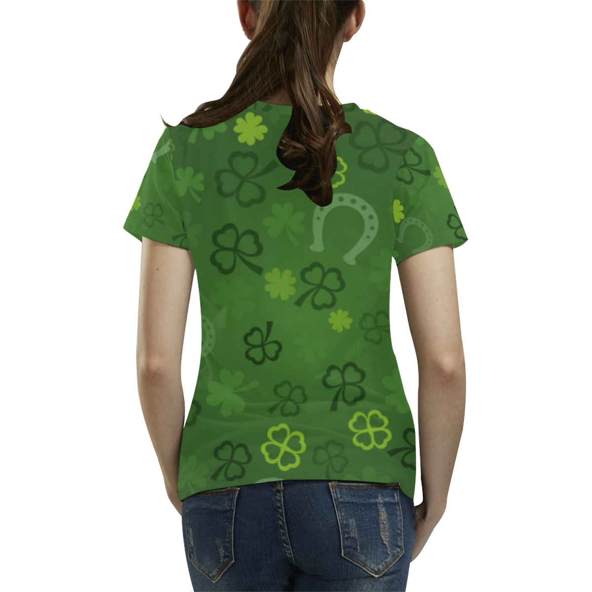 St Patrick day green horse shoe clover leaf lucky Irish All Over Print T-Shirt for Women (USA Size) (Model T40)