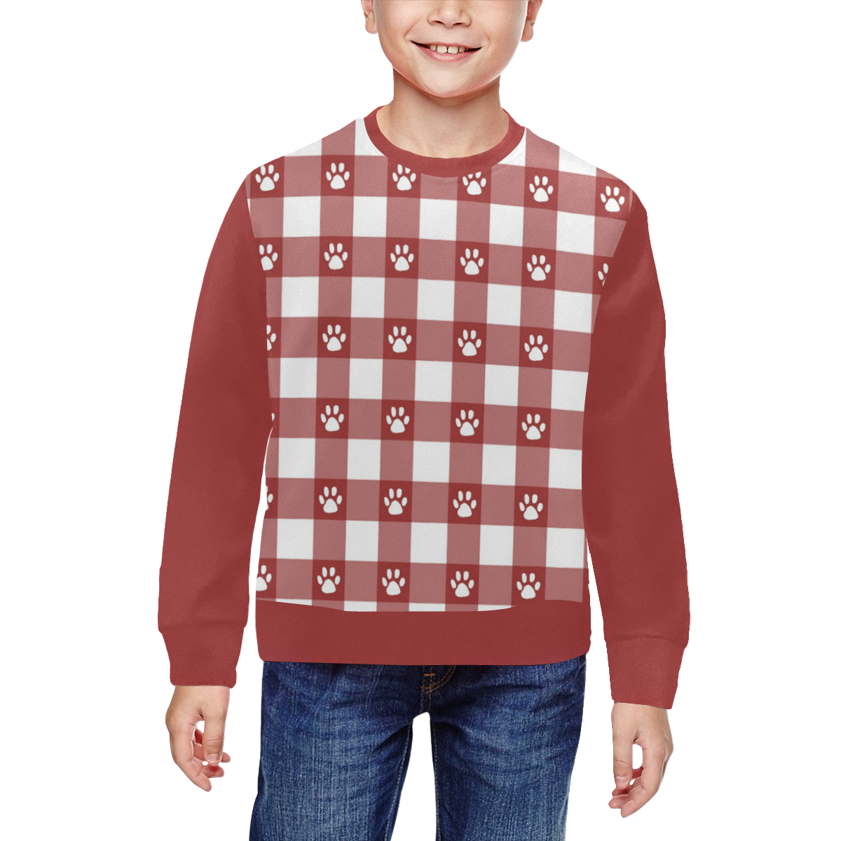Plaid and paws All Over Print Crewneck Sweatshirt for Kids (Model H29)