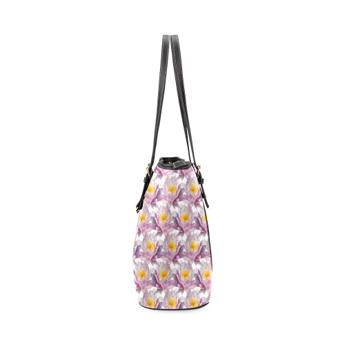 floral tote bag Leather Tote Bag/Large (Model 1640)