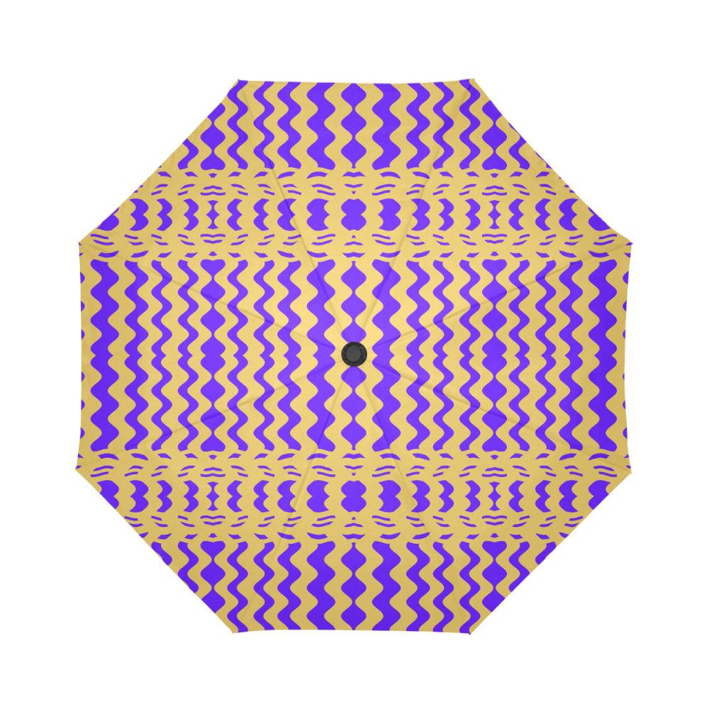 Purple Yellow Modern  Waves Lines Auto-Foldable Umbrella (Model U04)