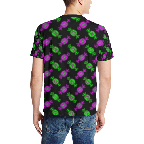 Yummy Candy Pattern - Green And Purple Men's All Over Print T-Shirt (Solid Color Neck) (Model T63)