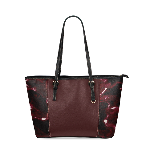 Red Marble - red black and white marble pattern Leather Tote Bag/Small (Model 1640)