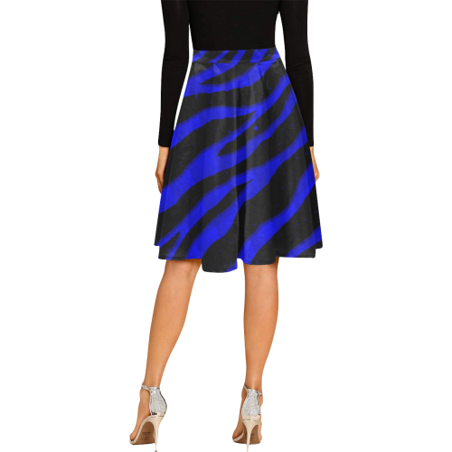 Ripped SpaceTime Stripes - Blue Melete Pleated Midi Skirt (Model D15)