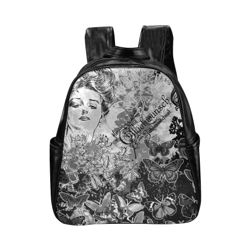 Lady and butterflies Multi-Pockets Backpack (Model 1636)