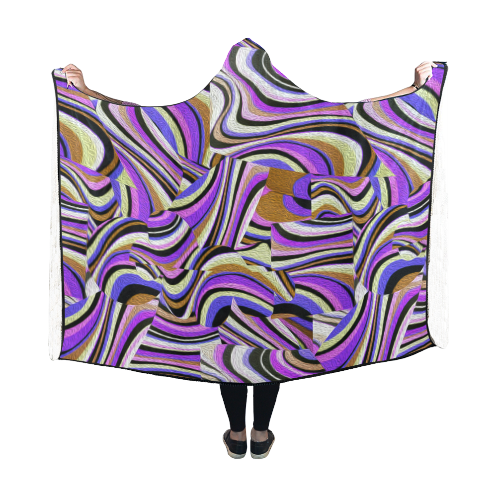 Groovy Retro Renewal - Purple Waves Hooded Blanket 60''x50''