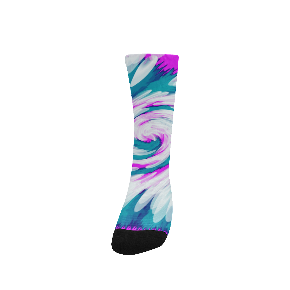 Turquoise Pink Tie Dye Swirl Abstract Women's Custom Socks