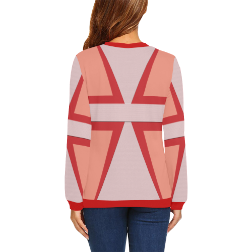 Shades of Red Patchwork All Over Print Crewneck Sweatshirt for Women (Model H18)