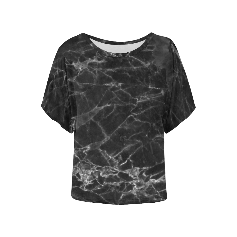 Marble Black Pattern Women's Batwing-Sleeved Blouse T shirt (Model T44)