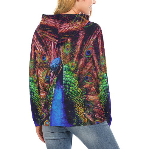 Impressionist Peacock All Over Print Hoodie for Women (USA Size) (Model H13)