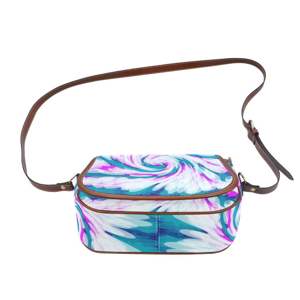 Turquoise Pink Tie Dye Swirl Abstract Saddle Bag/Large (Model 1649)