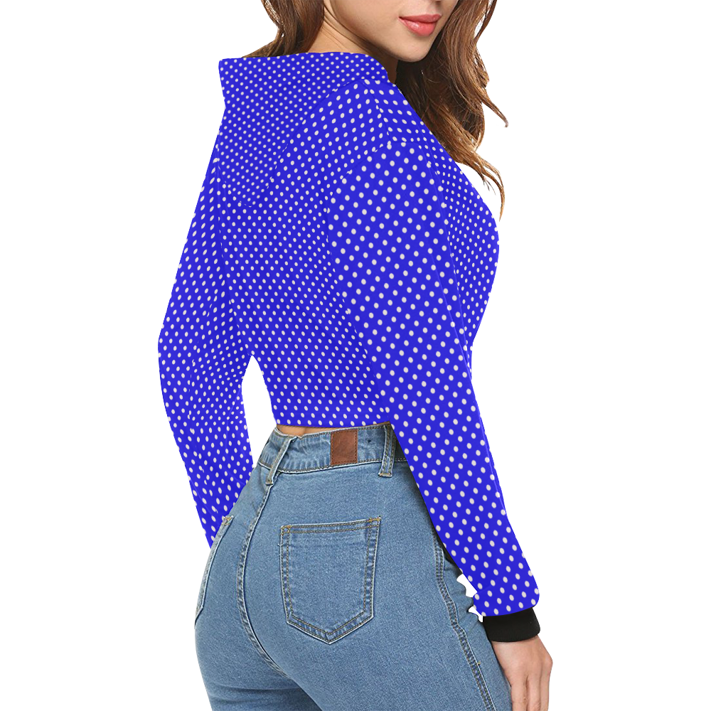 Blue polka dots All Over Print Crop Hoodie for Women (Model H22)