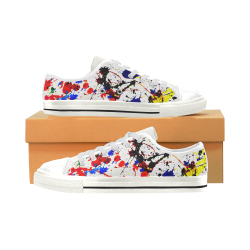 Blue & Red Paint Splatter - White Low Top Canvas Shoes for Kid (Model 018)