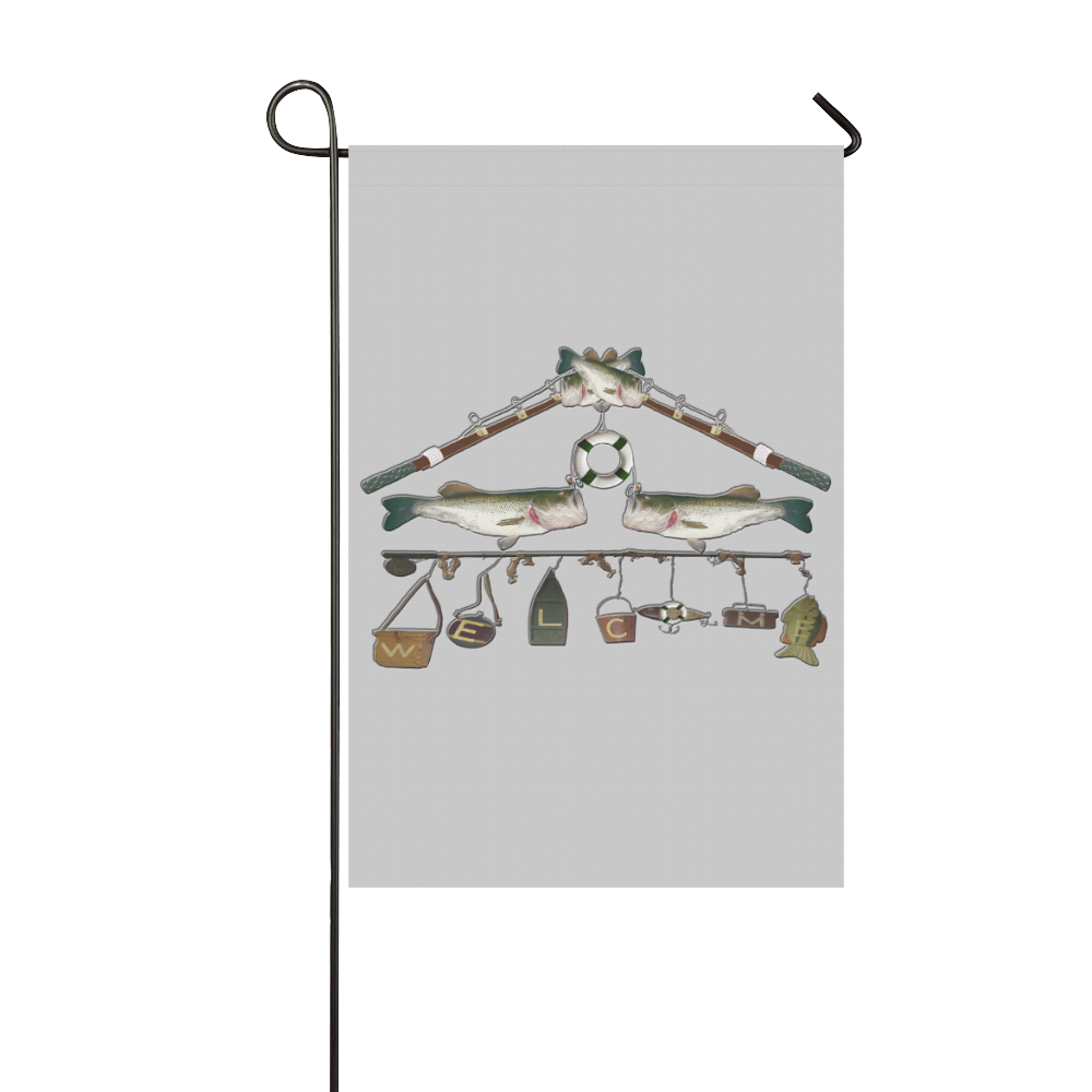 Welcome Bass Fish Rod Garden Flag 12‘’x18‘’（Without Flagpole）