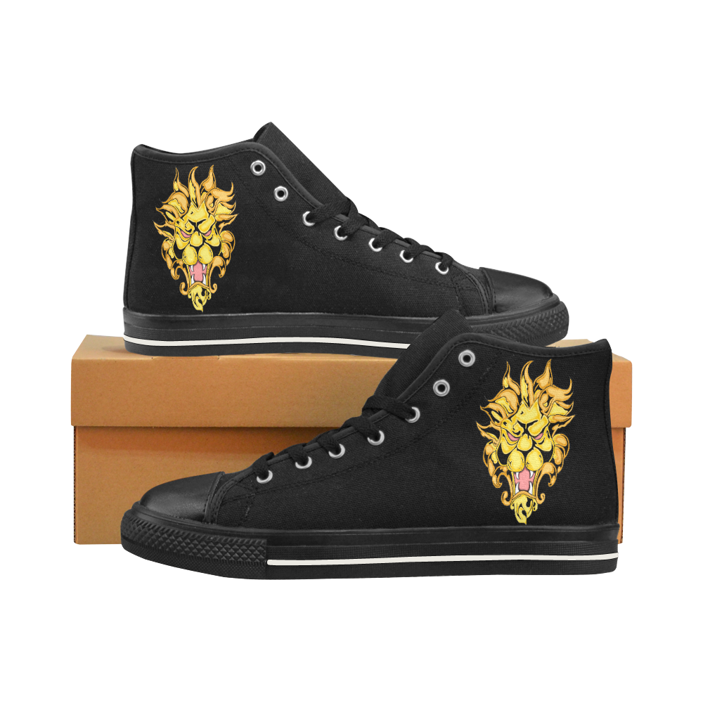 Gold Metallic Lion Black Men’s Classic High Top Canvas Shoes /Large Size (Model 017)
