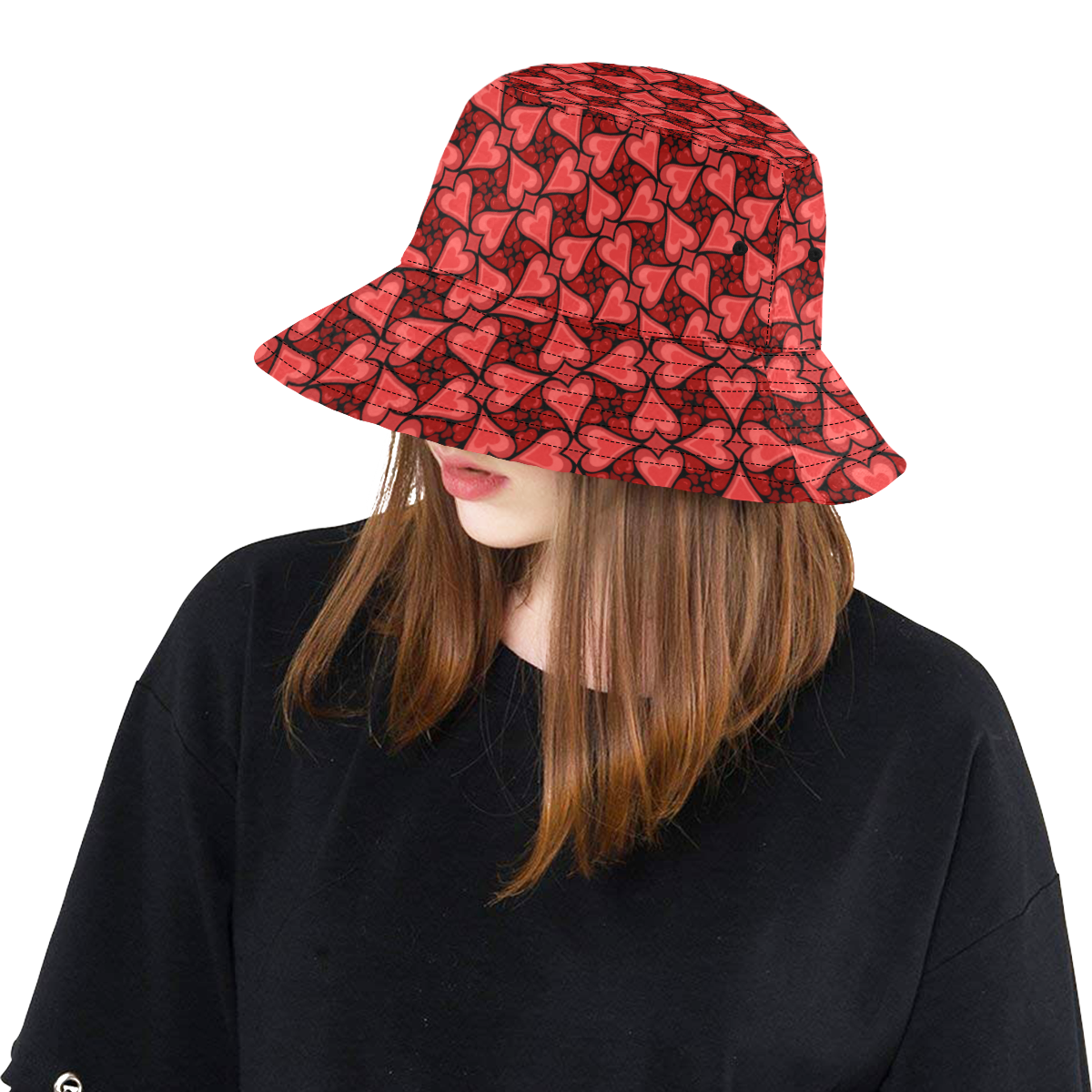 Red Hearts Love Pattern All Over Print Bucket Hat
