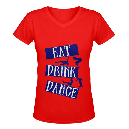 Break Dancing Blue on Red Women's Deep V-neck T-shirt (Model T19)