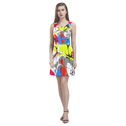 Colorful distorted shapes2 Thea Sleeveless Skater Dress(Model D19)