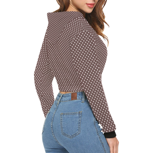 Chocolate brown polka dots All Over Print Crop Hoodie for Women (Model H22)
