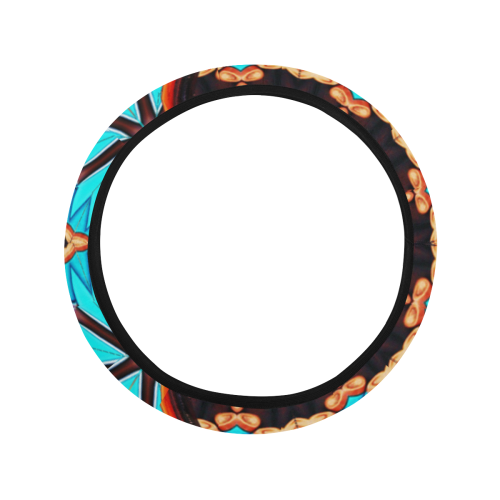 K172 Wood and Turquoise Abstract Steering Wheel Cover with Elastic Edge