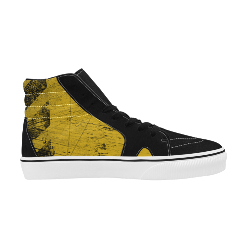yellow and black warning stripes used look Women's High Top Skateboarding Shoes (Model E001-1)
