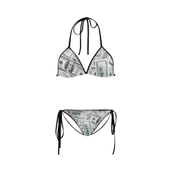 Cash Money / Hundred Dollar Bills Black Strap Custom Bikini Swimsuit