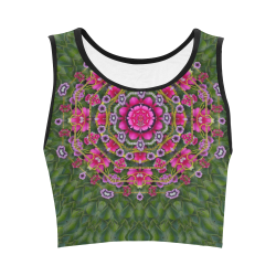 fantasy floral wreath in the green summer  leaves Women's Crop Top (Model T42)