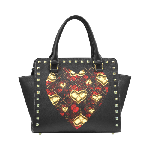 Gothic Heart Pattern Rivet Shoulder Handbag (Model 1645)