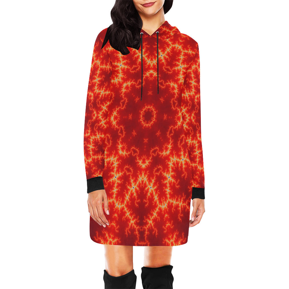 Burning Flames All Over Print Hoodie Mini Dress (Model H27)